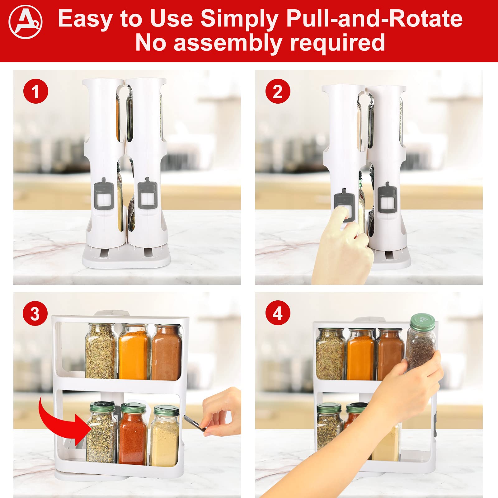 Multi functional Pull-and-Rotate Rack spice Organizer for drawer, Countertop, Garage Storage Rack, Spice Rack Organizer for Cabinet, Rotate Makeup Organizer for Jars, Bottles, Medicine (White)