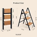 SOLADDER 3 Step Ladder, Anti-Slip and Lightweight Foldable Step Stool for Adults to Use in Kitchen, Closet and Library, 300lbs(Black+Woodgrain)