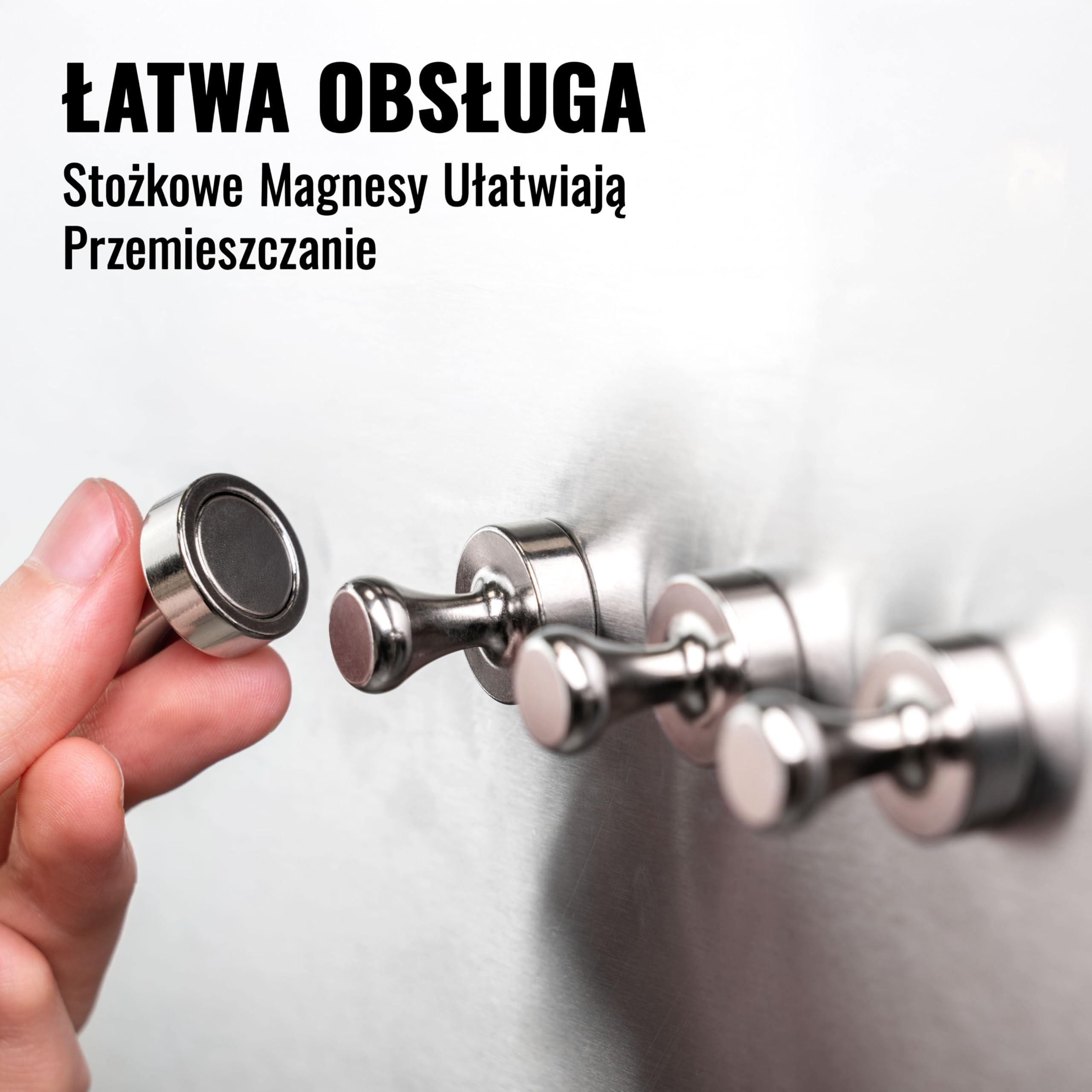 Poppstar 10 magnesów stożkowych (20x25 mm, mocne, siła przyczepności 12 kg), kolor srebrny