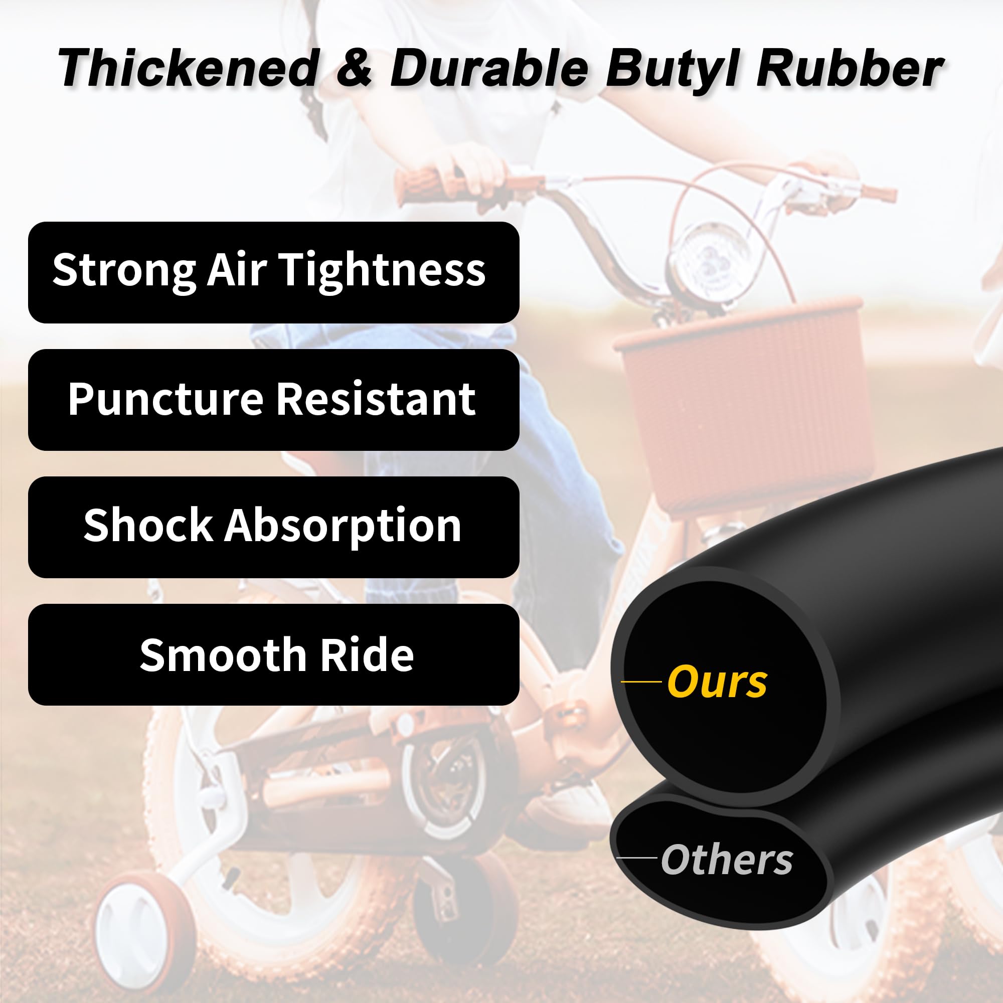 RUTU 12" x 1.75/1.95/2.10/2.125 Bike Tubes with 32mm Schrader Valve Compatible with 12x1.75 12x1.9 12x1.95 12x2.0 12x2.125 Kids Bike Stroller Puncture Proof Inner Tube 2 Pack - Image 3