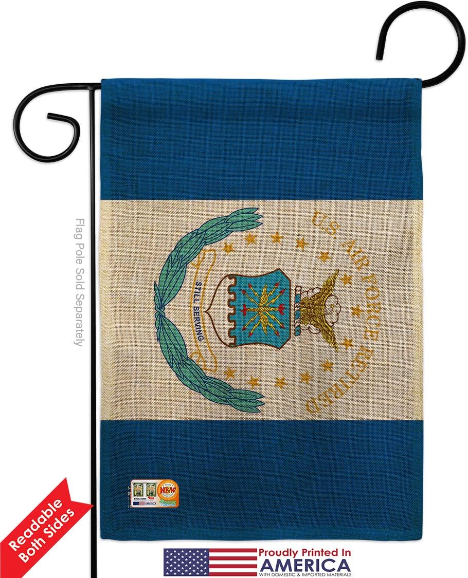 Air Force Retired Burlap Garden Flag Armed Forces USAF United State American Military Veteran Retire Official Small Decorative Gift Yard House Banner Double-Sided Made In USA 13 X 18.5