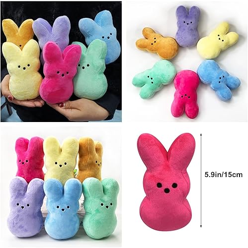 Miniatura 2 de TOPORTY Peluche de Pascua Peep de 6 piezas de peluche de conejo de Pascua, lindo animal conejito de peluche, juguete de escritorio para decoración