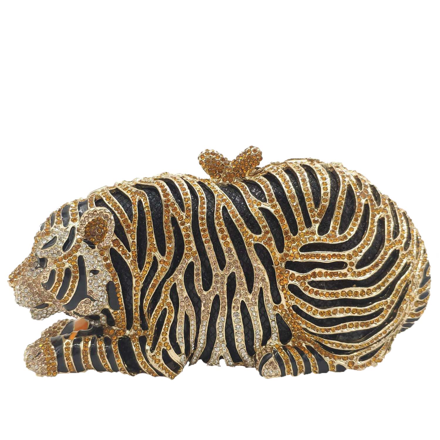 Boutique De FGG Tiger Rhinestone Clutch Purse for Women Formal Evening Bag Sparkly Bridal Wedding Crystal Clutch Bag,Mini