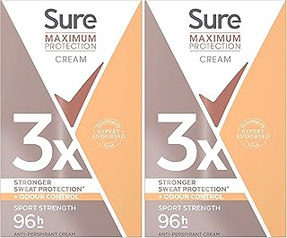 Maximum Protection Sport Strength Anti-Perspirant Cream Stick - 96-hour Deodorant for 3x Stronger Sweat Protection, 45 ml (Pack of 2)