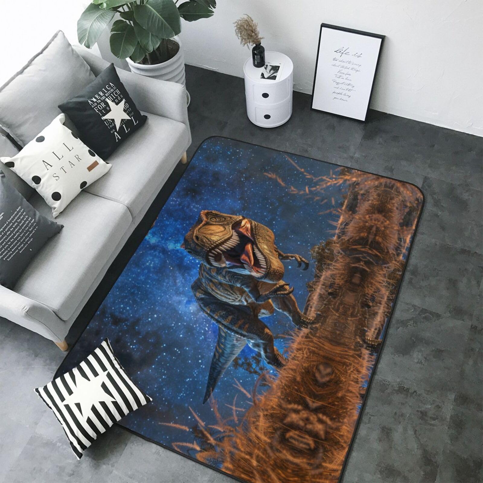 Tapis lavable dinosaure haute densité : confort thermique et entretien facile au salon