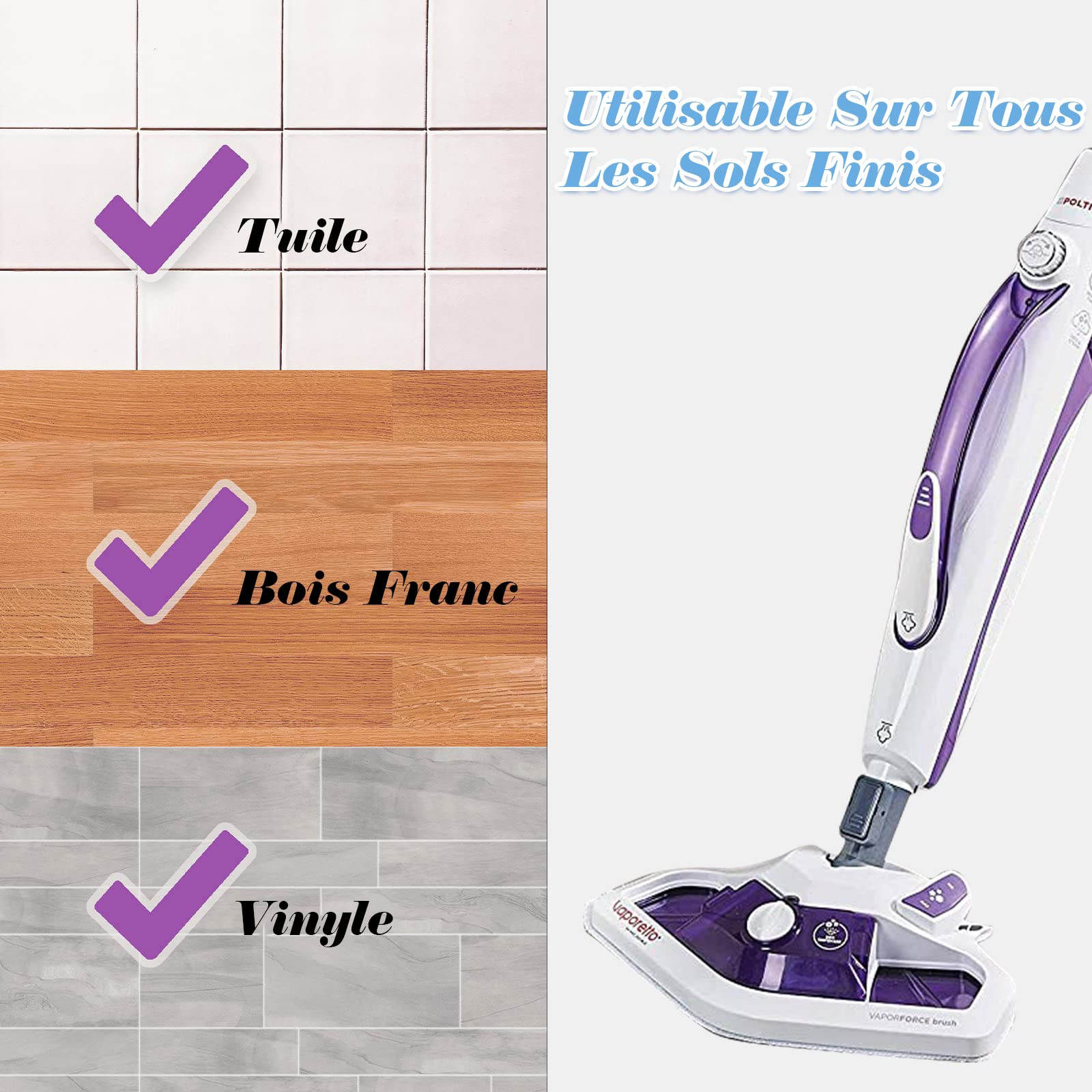 4 Vadrouilles de Rechange Lavables pour Polti Vaporetto Brosse Vaporforce PAEU0332, Lingettes Reutilisable Pour Brosse PAEU0332 Polti Vaporetto