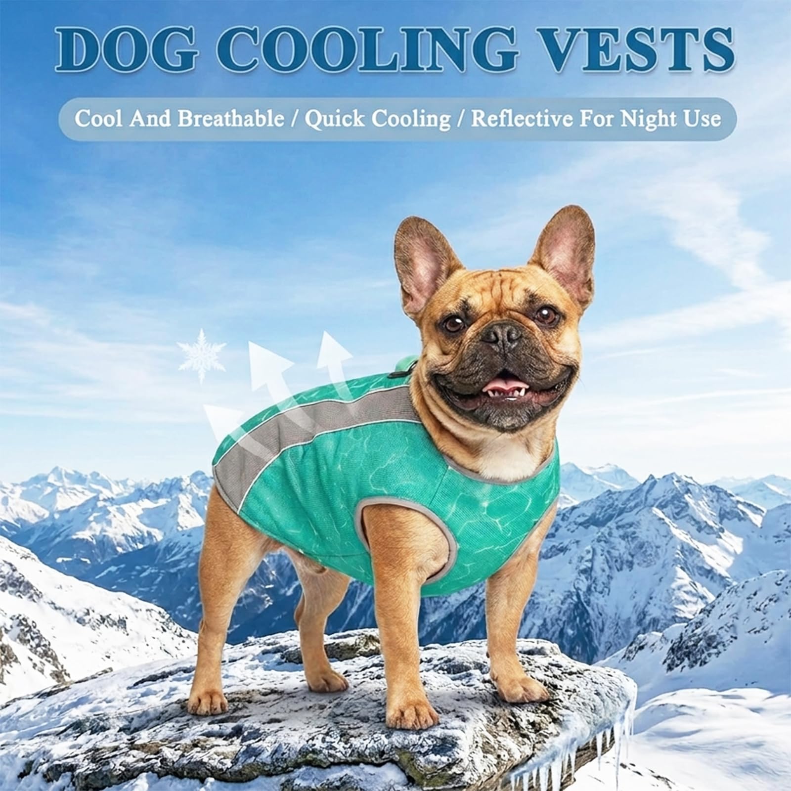 Hundekühlweste mit Sonnenschutz, Geschirr-D-Ringen, verstellbarem Reißverschluss - reflektierende, atmungsaktive Jacke für kleine, mittlere und große Hunde - Kühlwestenmantel (Grün, L)