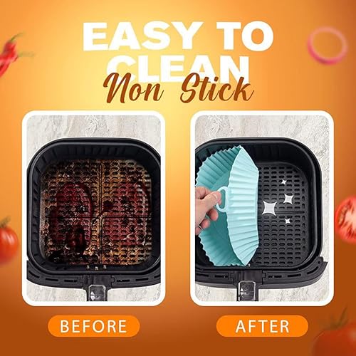 Miniatura 4 de Bandeja para hornear de silicona para freidora de aire, forros de silicona reutilizables para cesta de 5 a 8 cuartos de galón, sartén redonda de