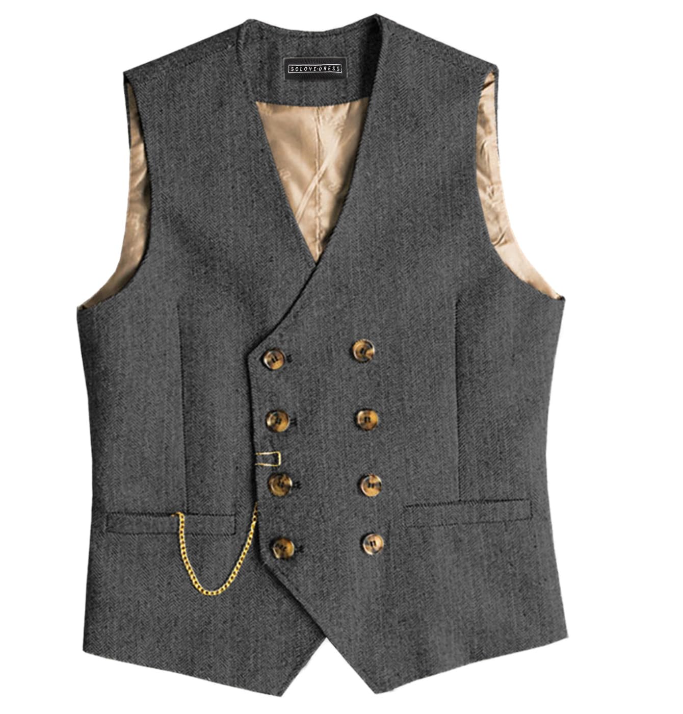 Solovedress Mens Classic Vintage Suit Waistcoat Double Breasted Suit Vest for Wedding and Party(Grey,XS)