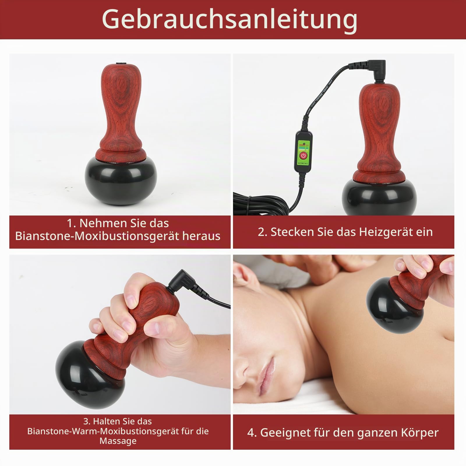 Elektrisches Hot-Stone-Massagegerät, Natürliches Bian-Stein Gua Sha-Kratzmassagegerät mit Fünf-Gang-Temperaturregelung für die Entspannungsbehandlung zu Hause, SPA, Schmerzlinderung