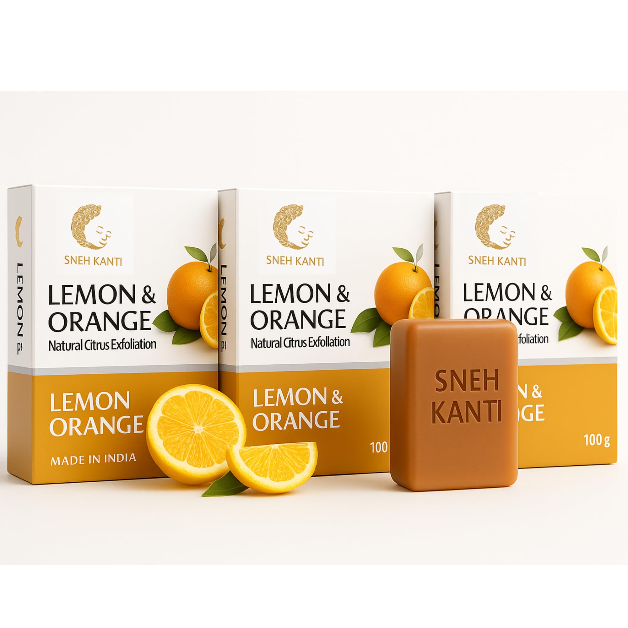 Lemon & Orange Natural Handmade Bath Soap Bar – Buy 2 Get 1 Free Combo | Tan Removal & Brightening Citrus Soap with Lemon Peel & Orange Peel | Paraben-Free, Gentle Face & Body Cleanser – 100g × 3 (300g)