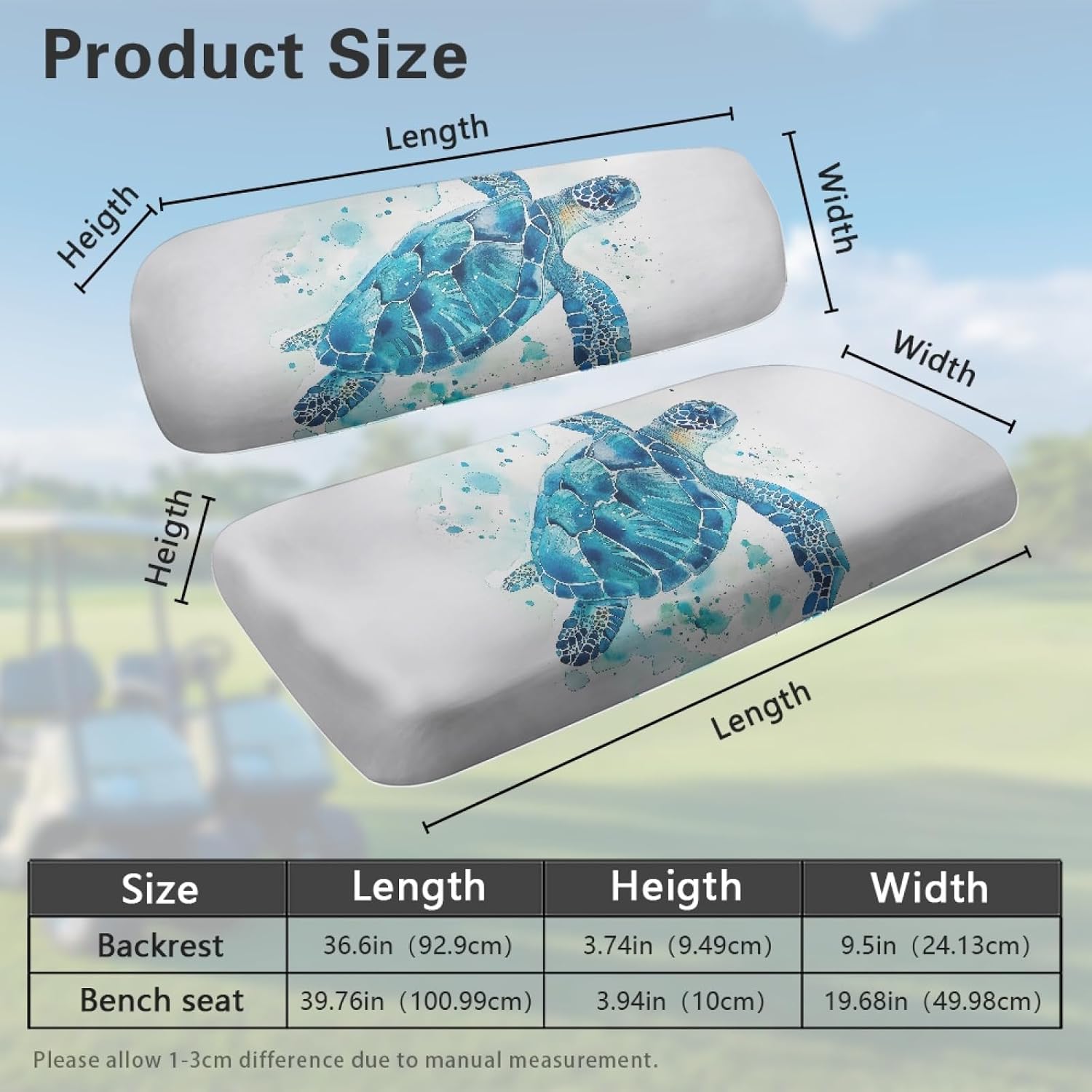 Blue Sea Turtle Golf Cart Seat Covers Fashion Golf Cart Front Seat Blanket Soft Golfcart Seats Covers for Club Car, Universal Fit