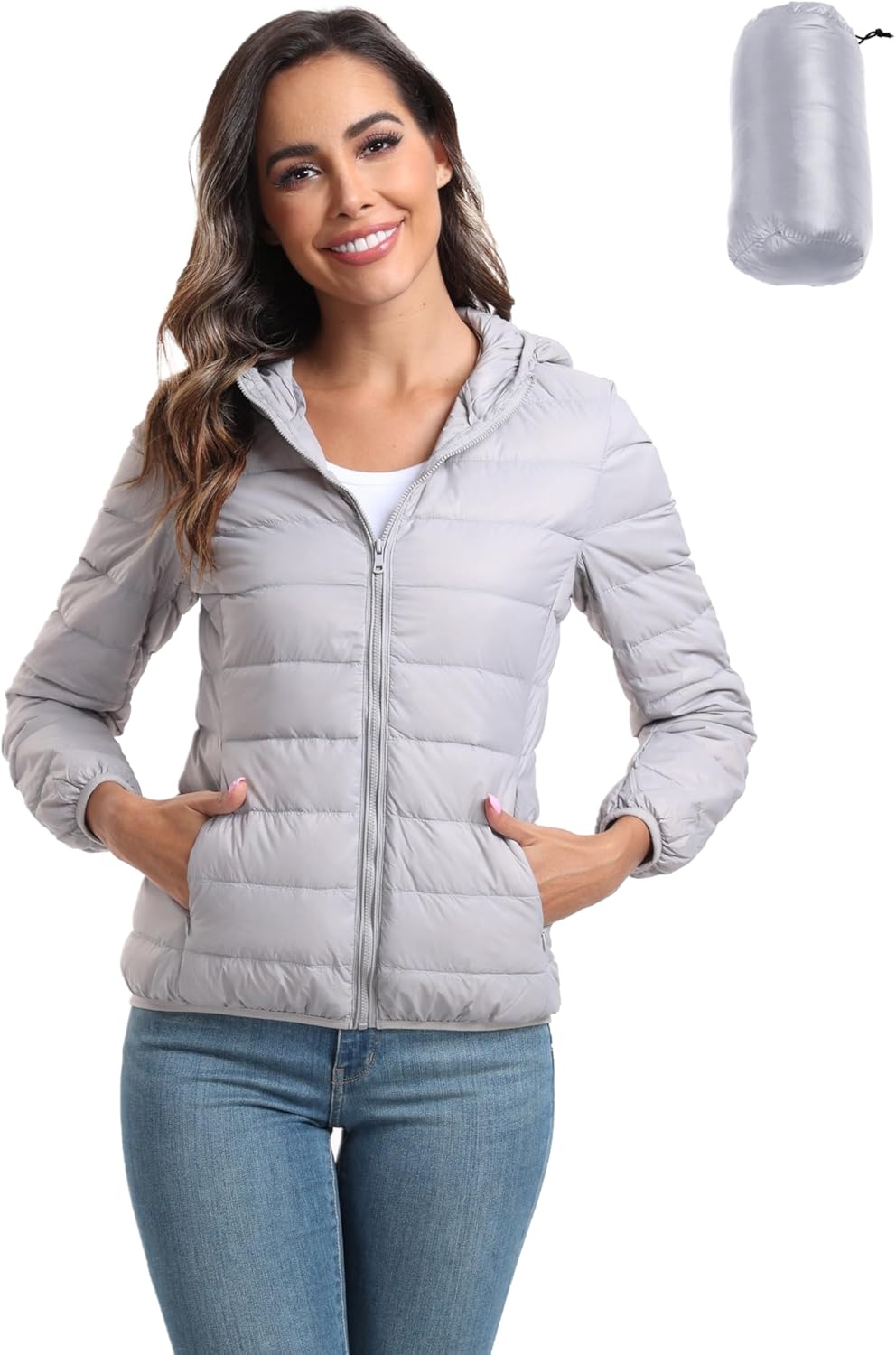 Valennia Women's Short Down Coat Packable Puffer Jacket With Hooded Winter Ultra Light Outerwear