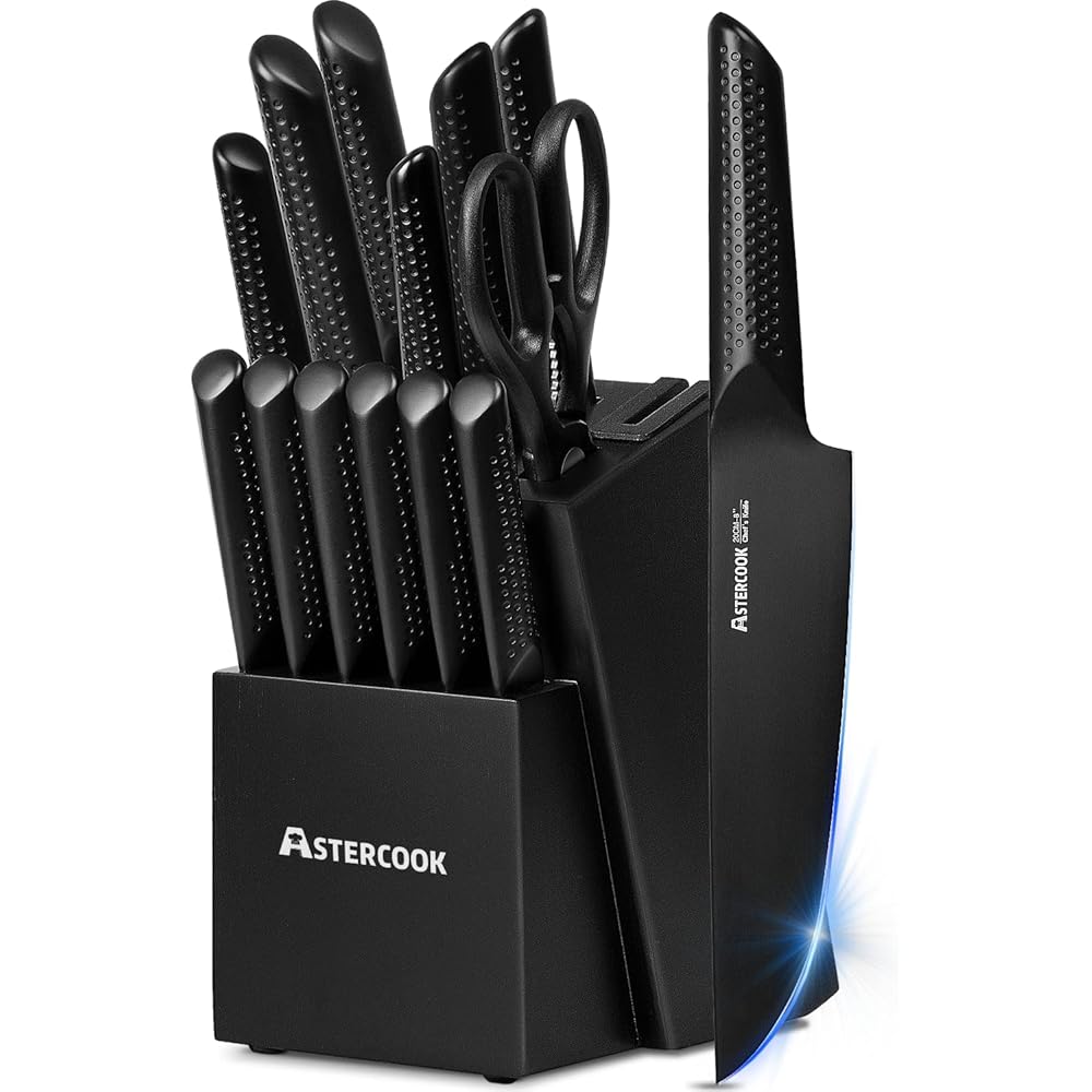 11/mo Finance Knife Set, 15 Pieces Chef Kitchen Knife Set with Block