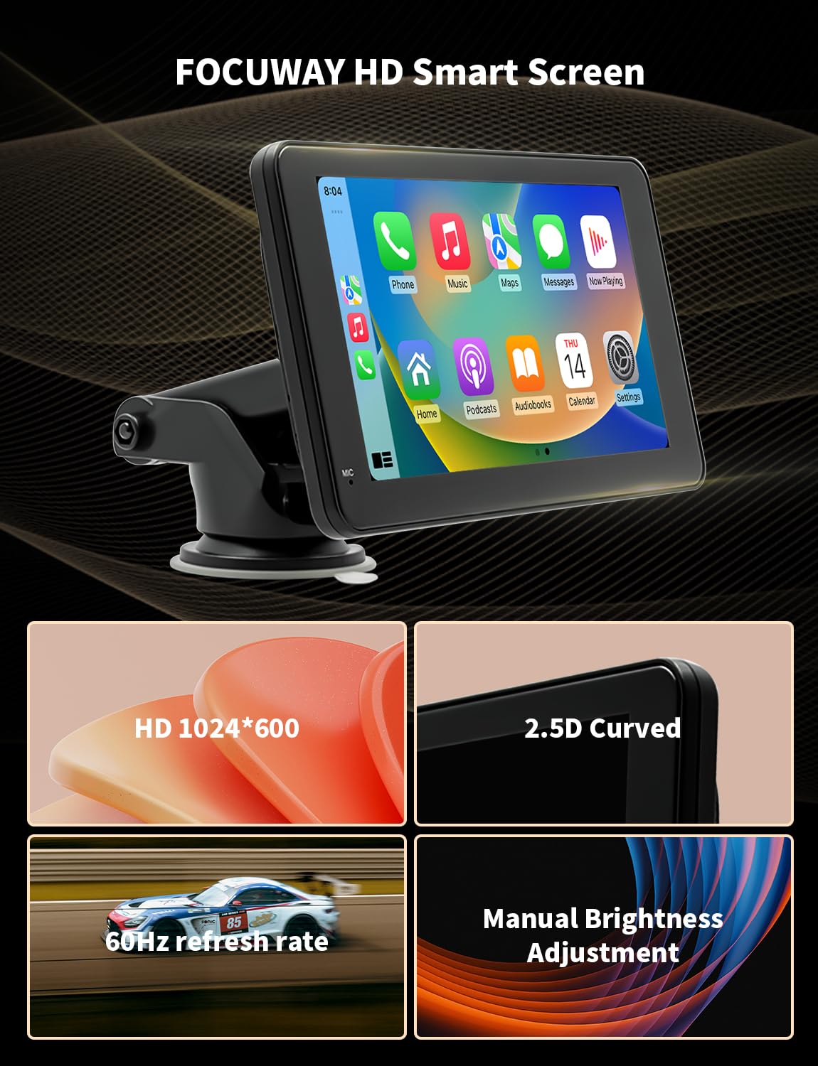 Pantalla 7 Pulgadas CarPlay, Pantalla Android Auto 2025 Mejorada, Pantalla CarPlay Buddy con navegación, Control por Voz, Mirror Link, Pantalla táctil, Reproductor Multimedia para Car Play Coche
