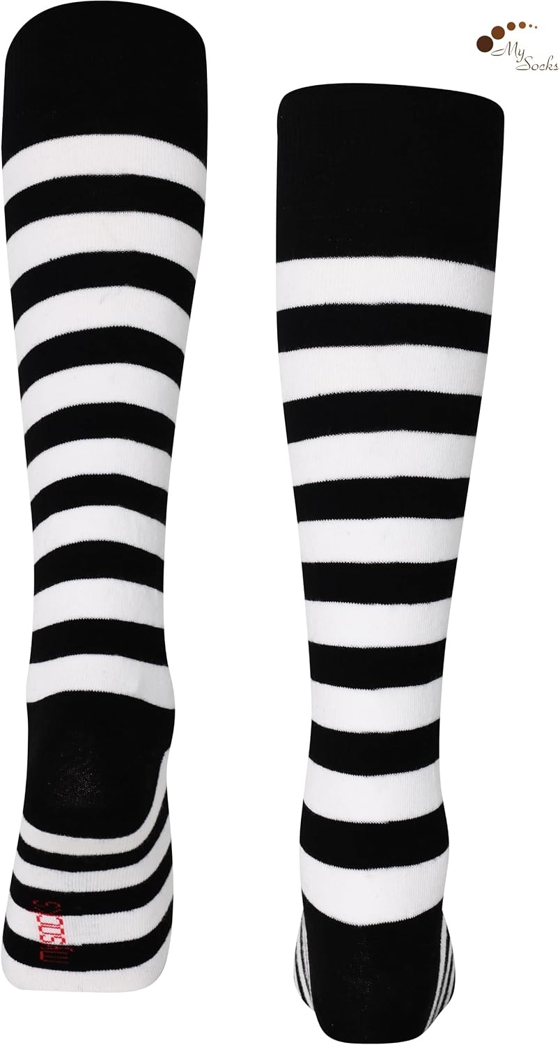 Mysocks Unisex Combed Cotton Knee High Socks | Multi Colour Stripe Design| 3 Pairs| Seamless Toe | Soft Latex Band