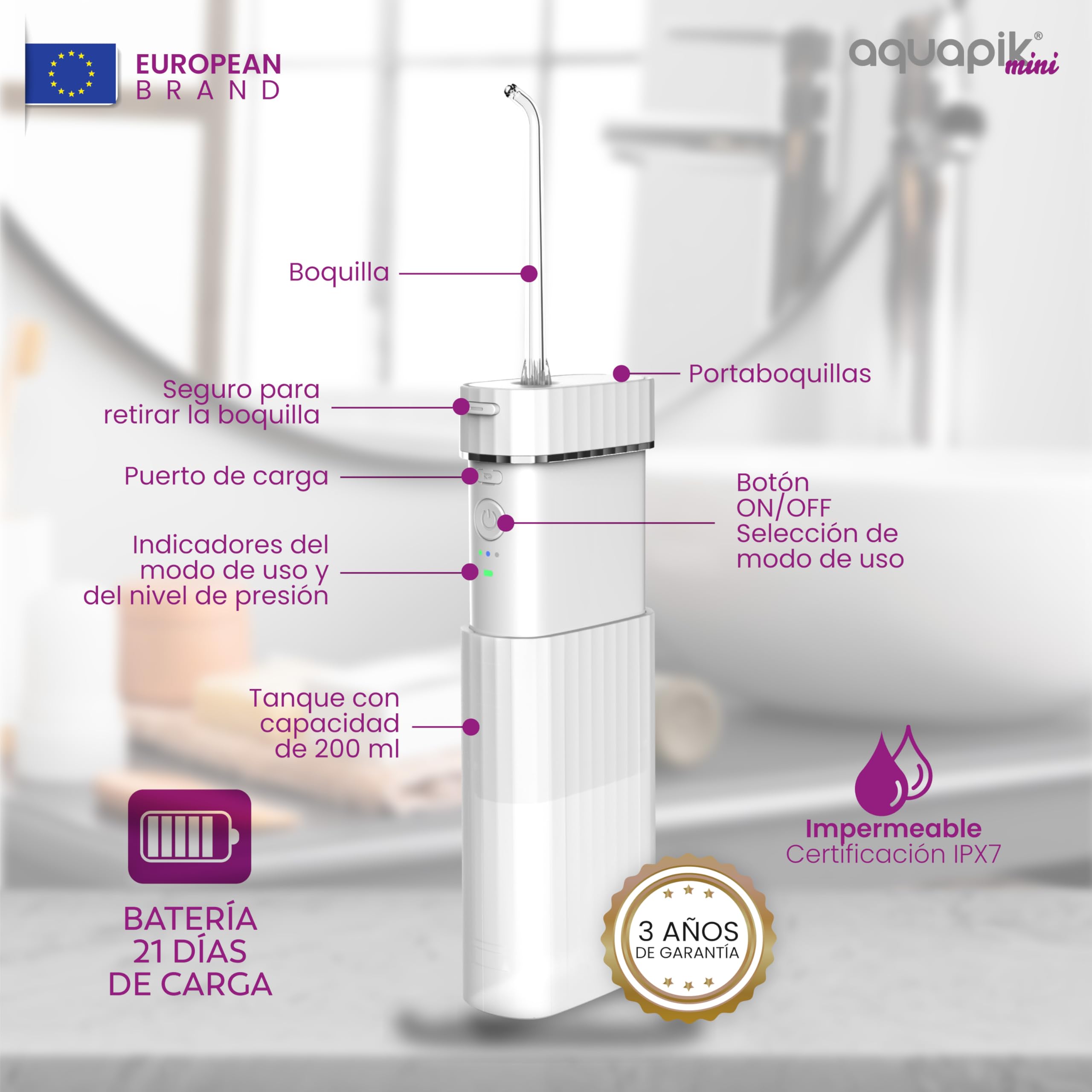 Compra Inteligente: Aquapik® Plus Irrigador dental + Aquapik® Mini en un Pack | Ahorra y Cuida Tu Salud Bucal en Casa y Viaje |Cubre diferentes necesidades bucales | Cuidado Premium
