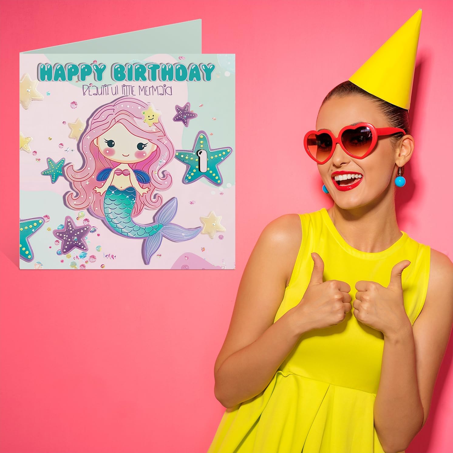 Stuff4 1st Birthday Card Girls - Beautiful Little Mermaid - Happy Birthday Card for 1 Year Old Girl