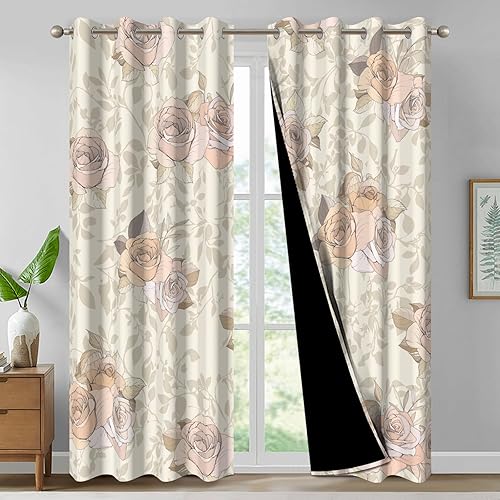 Miniatura 24 de Cortinas florales opacas para dormitorio y sala de estar, cortinas opacas para oscurecer la habitación insonorizadas y con aislamiento térmico para