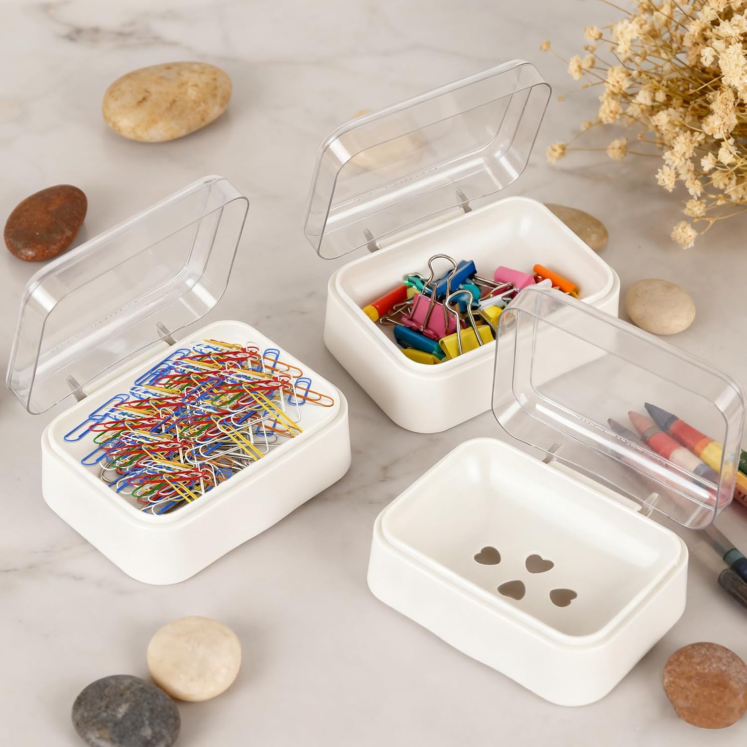 3 Pack Clear Soap Dishes with Lid Travel Soap Containers Lightweight Plastic Bar Soap Holder Boxes with Cover Portable Soap Case for Kitchen,Shower,School,Gym (3, White)
