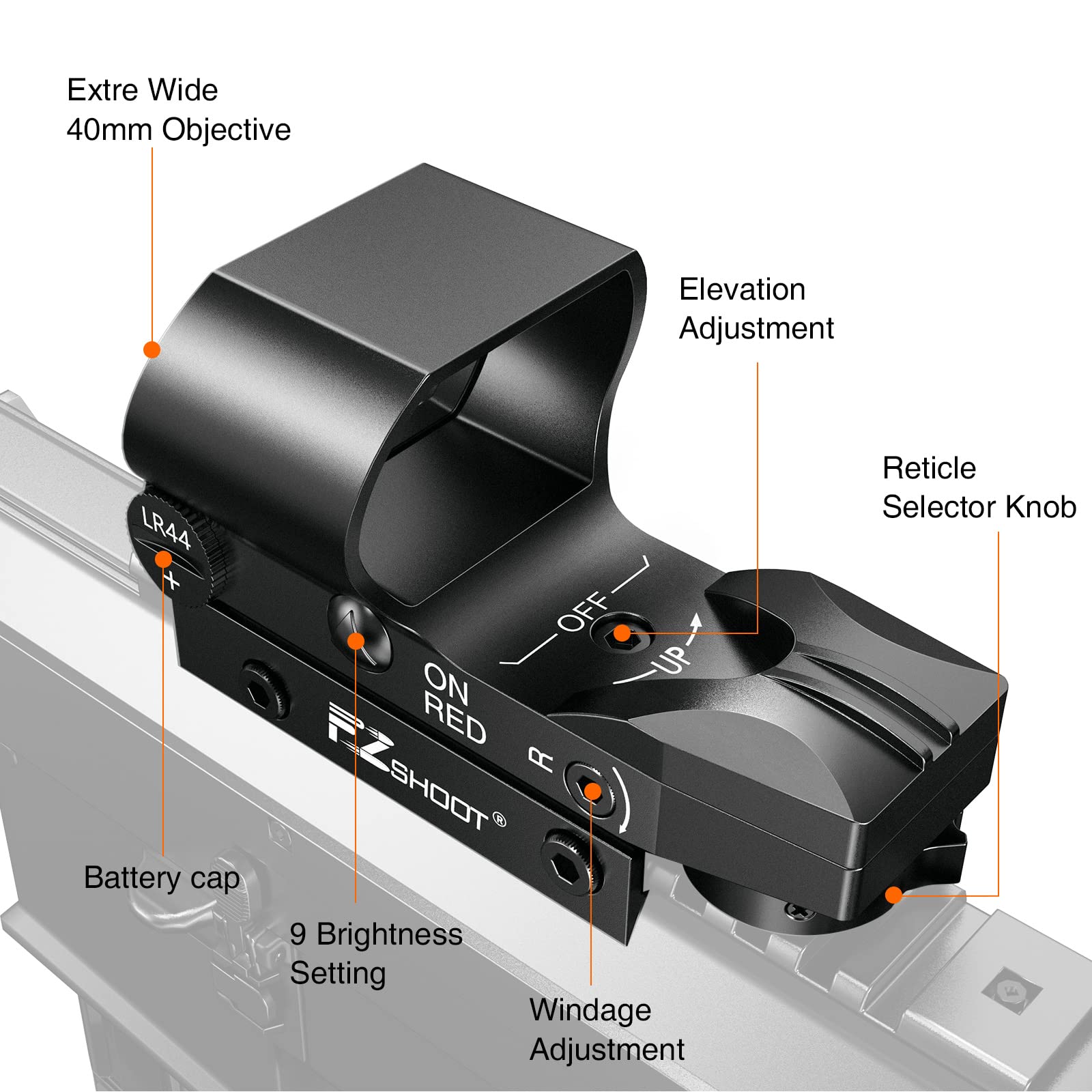 EZshoot Reflex Sight Red Green Dot Gun Sight 4 Reticles with 45 Degree