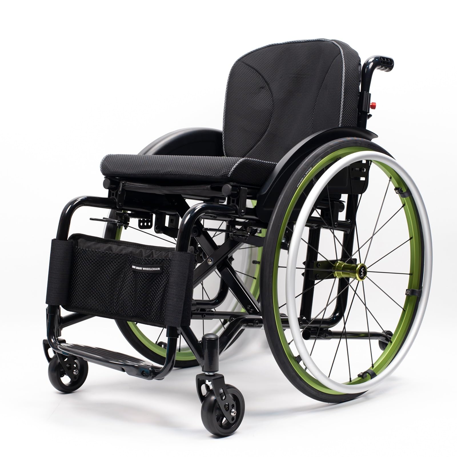 SXSLTSA Lightweight All-Terrain Ultra Sports Wheelchair Foldable Adjustable Footrest and Seat Height, Handbrakes,Suitable for Teenagers, Adults, Seniors(Green,Seat Width 42cm/16.5in)