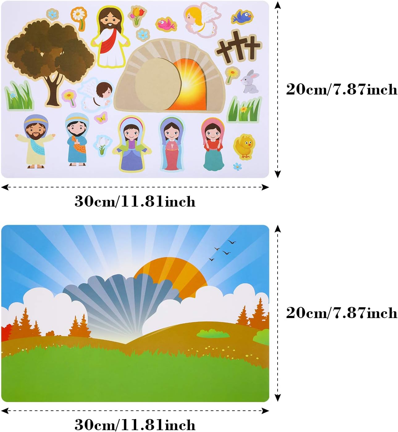 Outus 10 Set 11.81 Inch Easter Stickers Scenes Craft Religious Christian Card Stickers Sheets Scrapbooking Prizes for Activity Supply Easter Game Party Favors