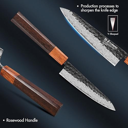 Miniatura 5 de Cuchillo de chef hecho a mano japonés de 8 pulgadas, 67 capas, cuchillos de cocina de acero de Damasco forjados a mano