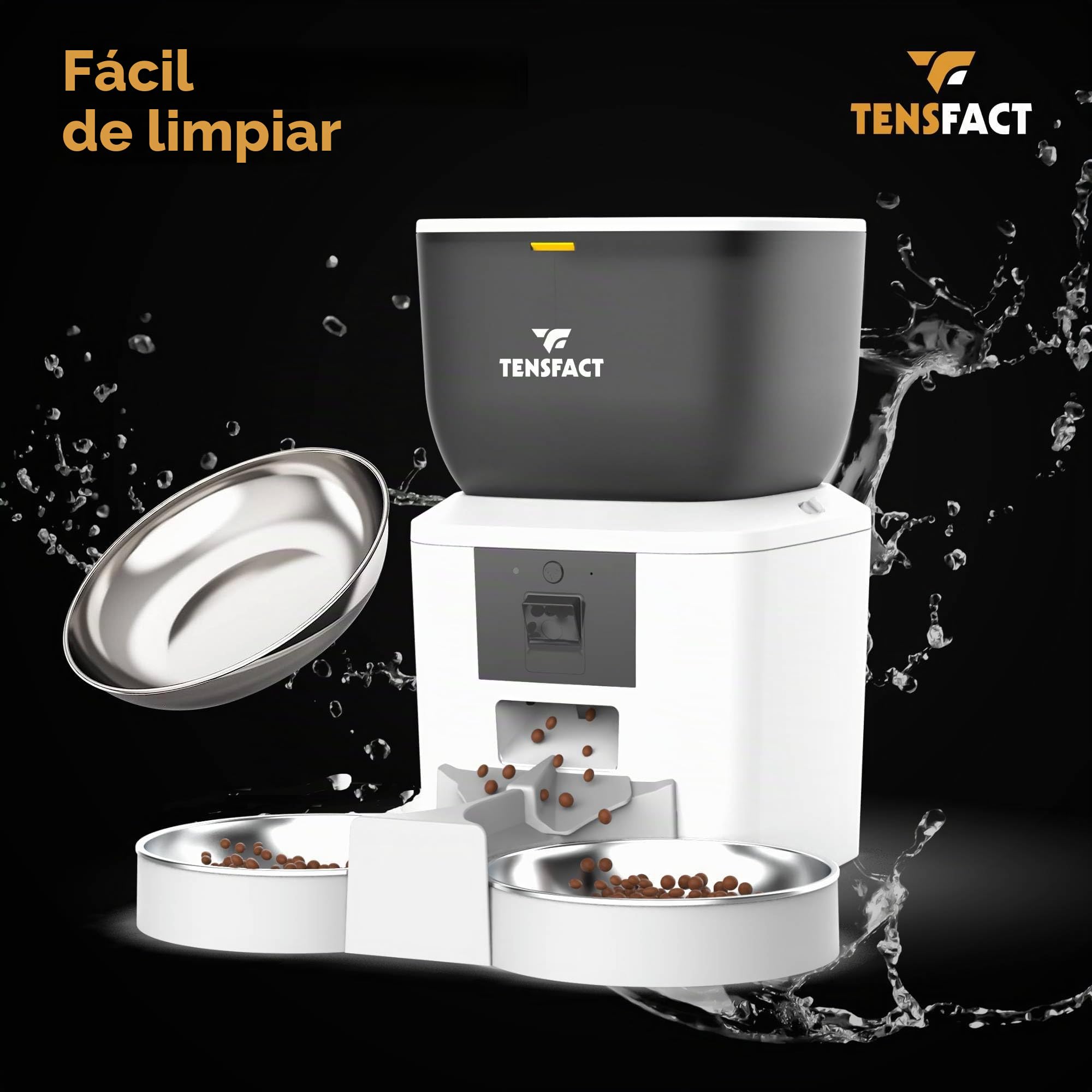 Comedero Automático para Gatos y Perros con Cámara HD, 4L, Doble Cuenco de Acero Inoxidable, Control por App, Programable – Tensfact – Blanco