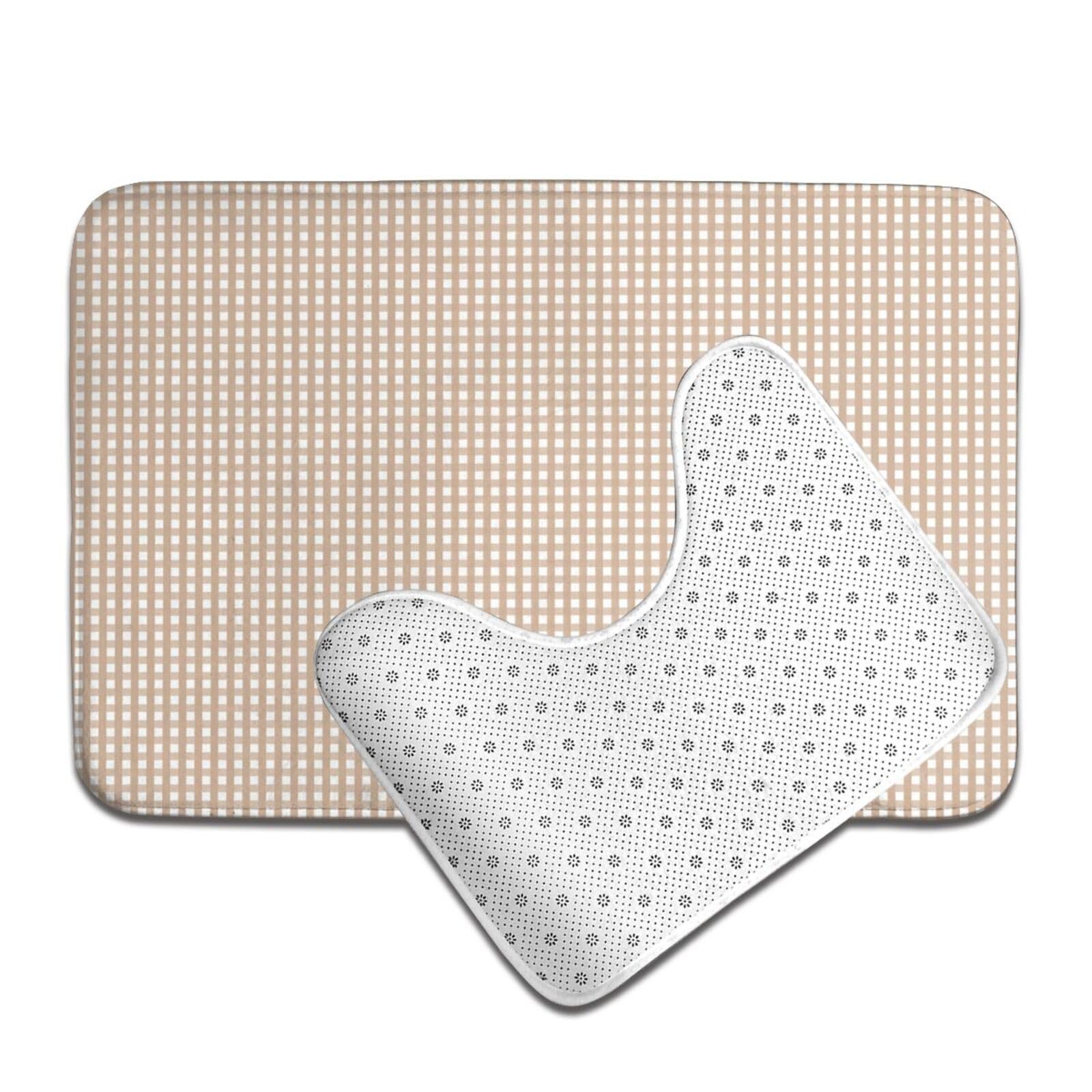 Zestaw miękkich brązowych dywaników łazienkowych w kratkę – 2 sztuki mat z pianki z pamięcią kształtu, zmywalna mata pod toaletę i 89 cm x 61 cm, stylowa dekoracja domu dla komfortu i bezpieczeństwa