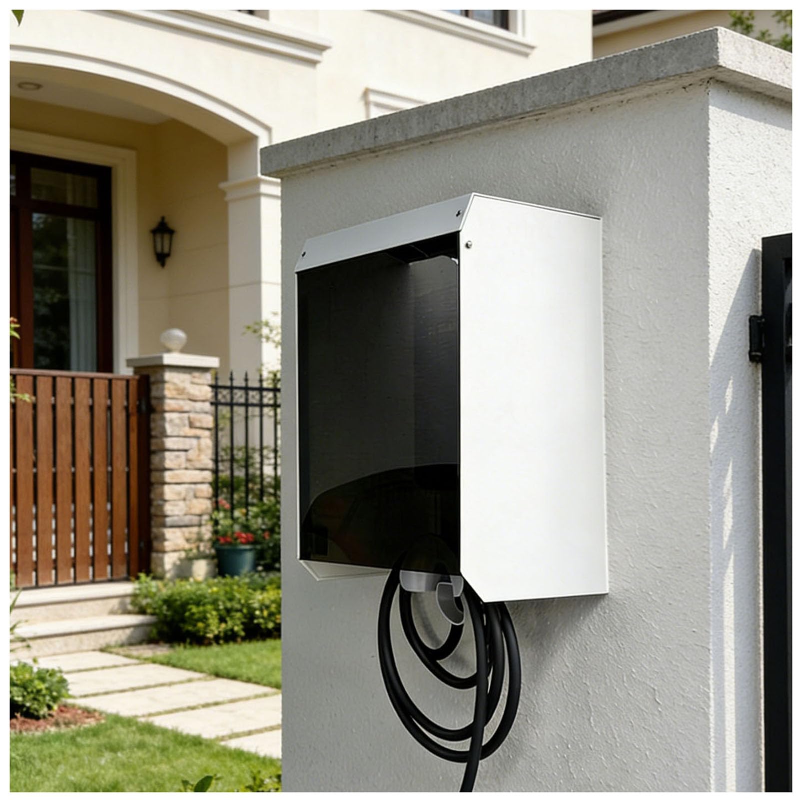 Genérico Cubierta para Wallbox Universal de Coche Eléctrico, Protección para Estación de Carga EV en Acero Galvanizado de Alta Resistencia, Carcasa Impermeable con Puerta de Acrílico Magnético