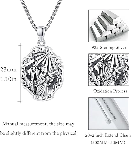 Vista 637 de Collar con colgante de plata de ley 925 con medalla de San Patrón, joyería religiosa para hombres y mujeres, con cadena de acero inoxidable 316L