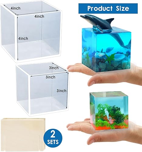 Miniatura 2 de 2 moldes de resina de cubo grande, moldes de silicona transparente de 4 y 3 pulgadas, kit de preservación de flores de resina, moldes de resina