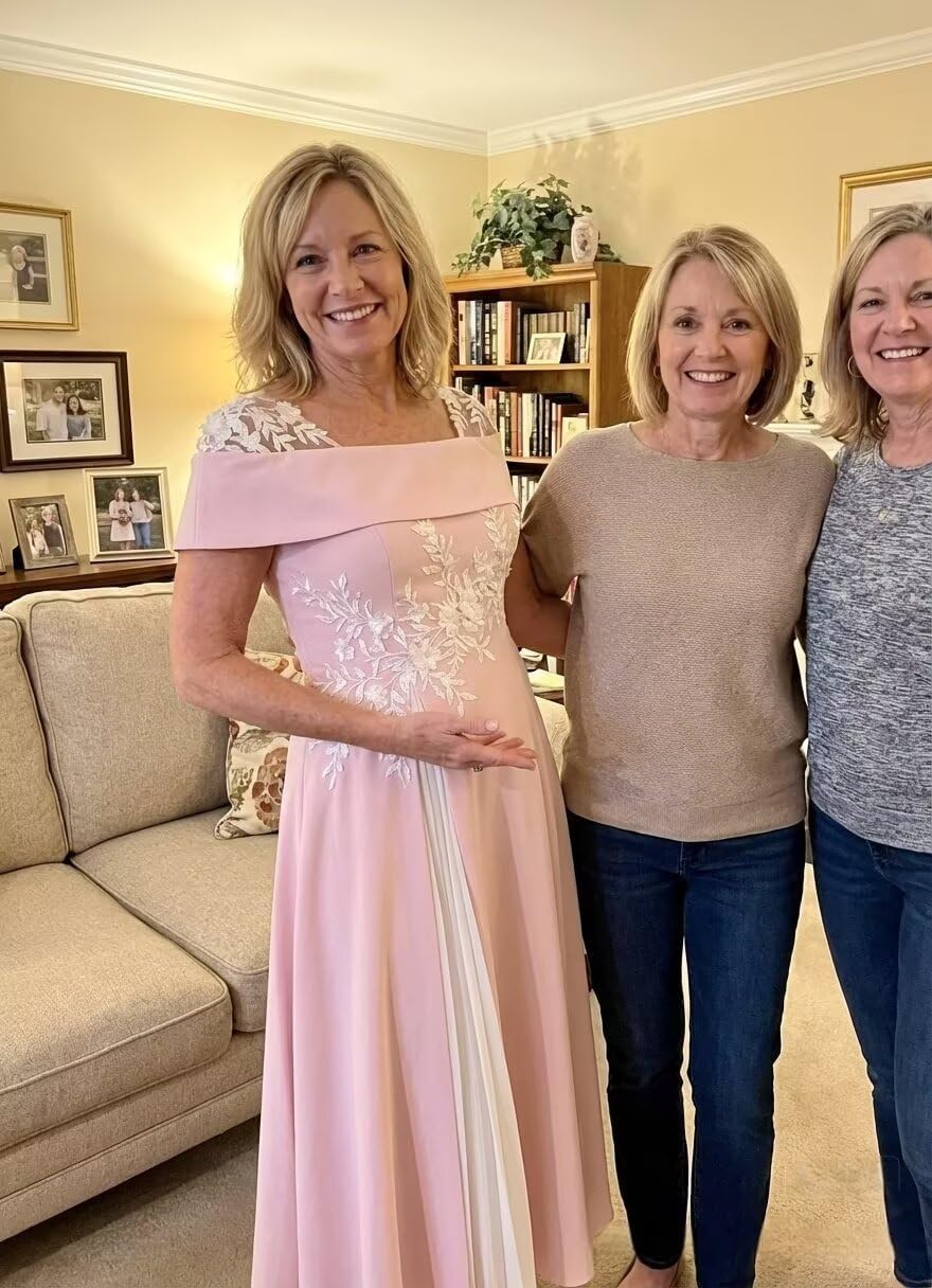 Elegant Mother of The Bride Dress Off Shoulder Floral Embroidery Pleated A Line Formal Wedding Guest Midi Groom Dress - Image 5