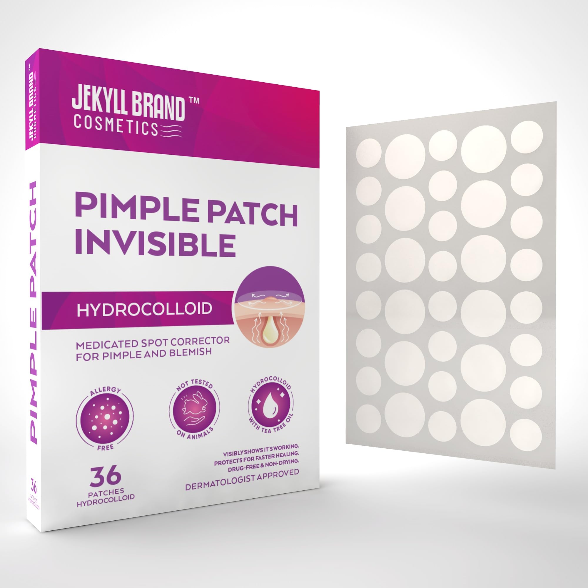 Premium Pimple Patch 36 counts Jekyll Brand Cosemtics Hydrocolloid Invisible Acne Patch for Covering Zits and Blemishes Sterile
