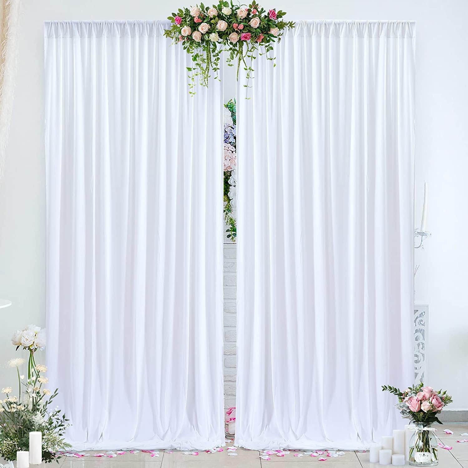 Lot de 6 Panneaux de Rideaux épais et infroissables en Polyester pour fête, Mariage, Anniversaire, Photographie, décoration d'intérieur - 9,1 x 3 m - Blanc