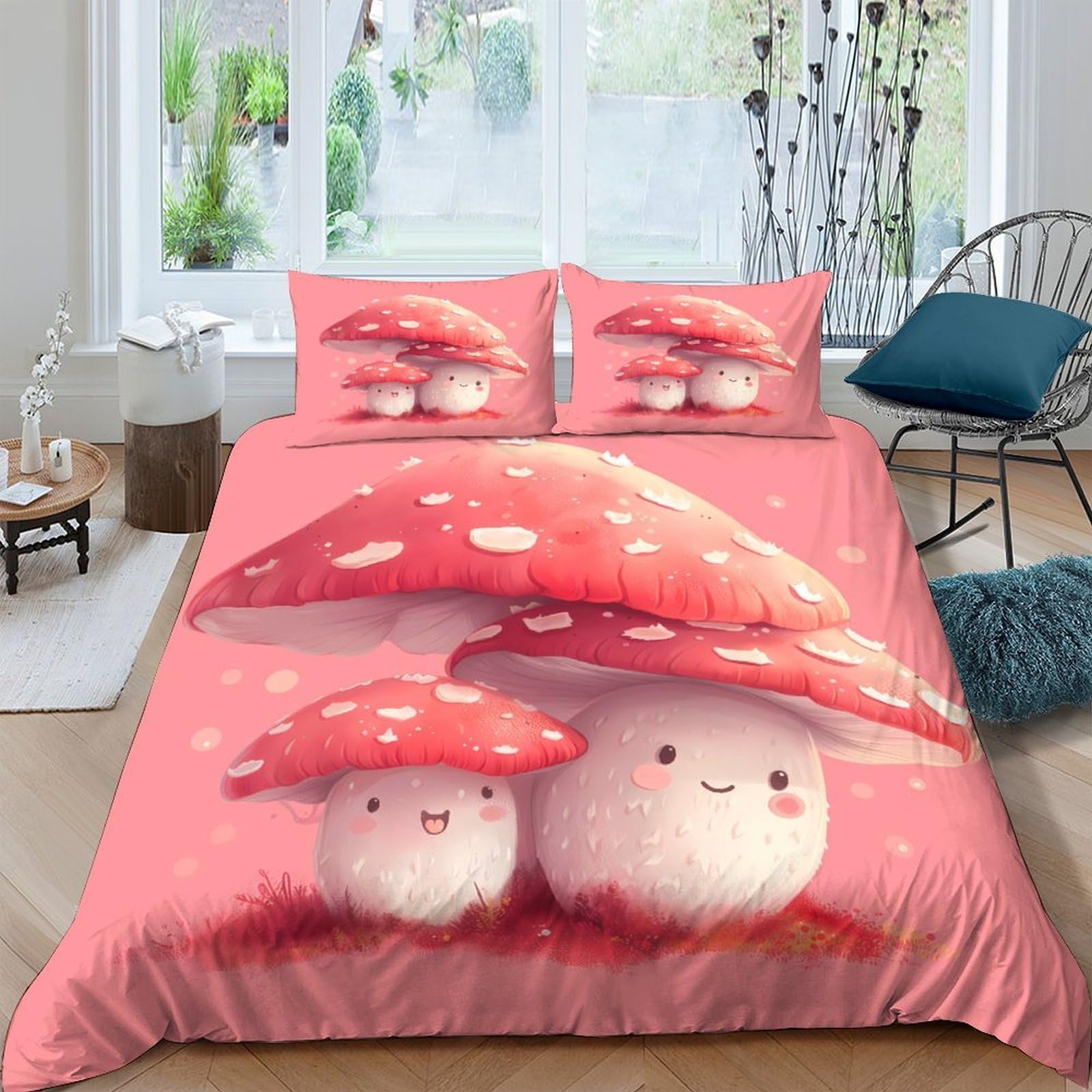 Ctjqhvkz Style-7 3D Printed Cute Mushroom Fitted Sheet Microfiber Pink Cartoon Bed Cover Non-Slip Washable For Bedroom Dorm Decor Single（135X200cm）