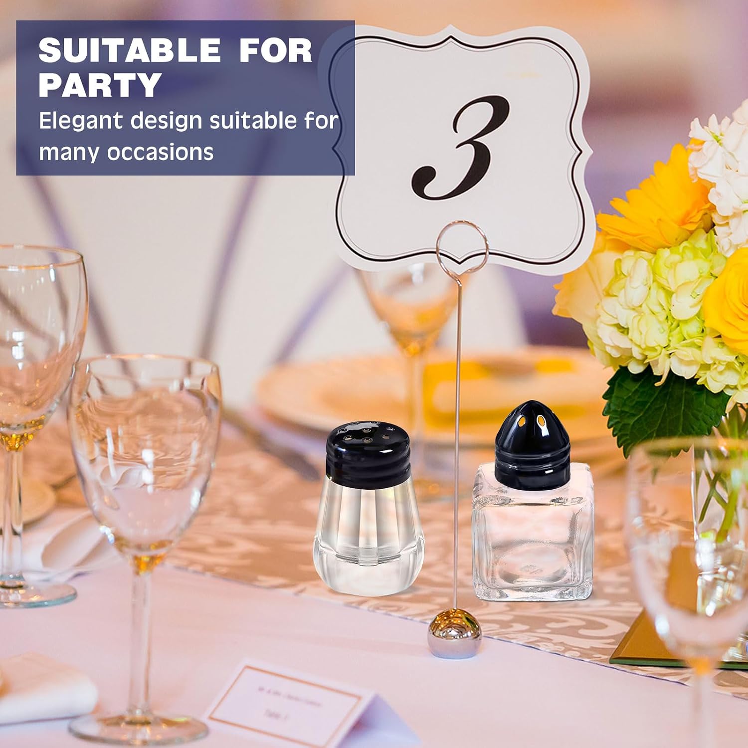 Zopeal 50 Set Mini Salt and Pepper Shakers Small Bulk Clear Individual Seasonings Tiny Spice Shakers for Kitchen Wedding Picnic, 2 Styles(Black Lids)