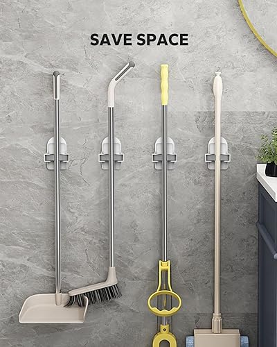 Miniatura 9 de Soporte de pared para escoba (4 unidades), soporte para escoba, organizador de escoba y trapeador, soporte para colgar en la pared, soporte de pared