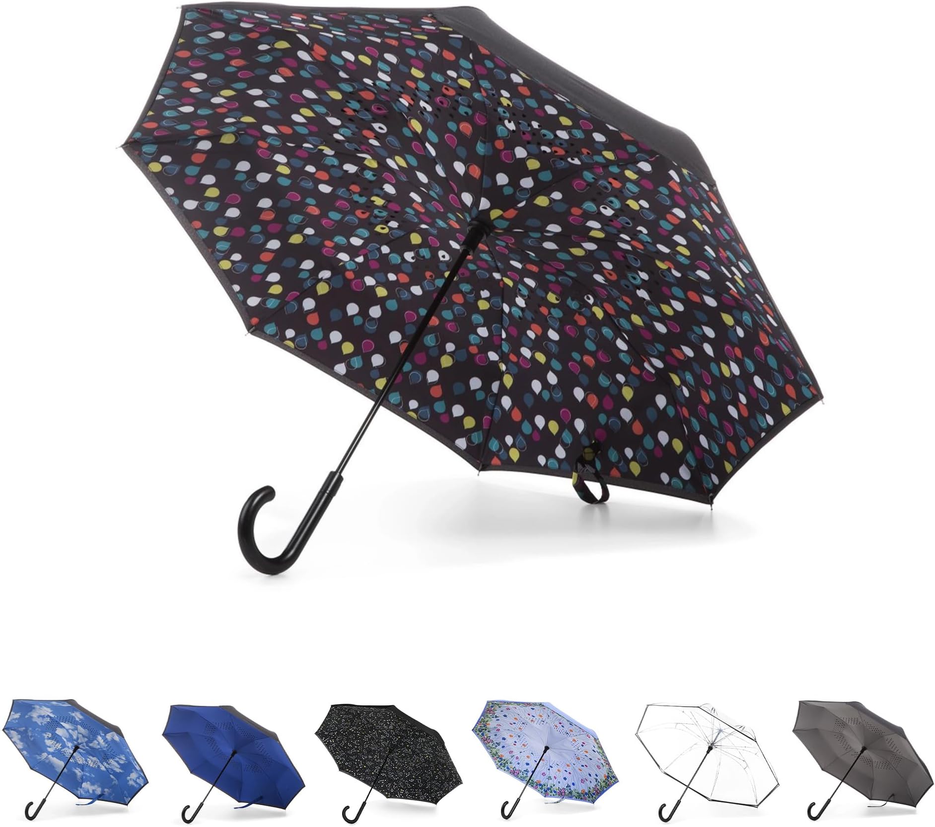 Auto Reverse Close Windproof Stick Inbrella with Water Repellent Protection