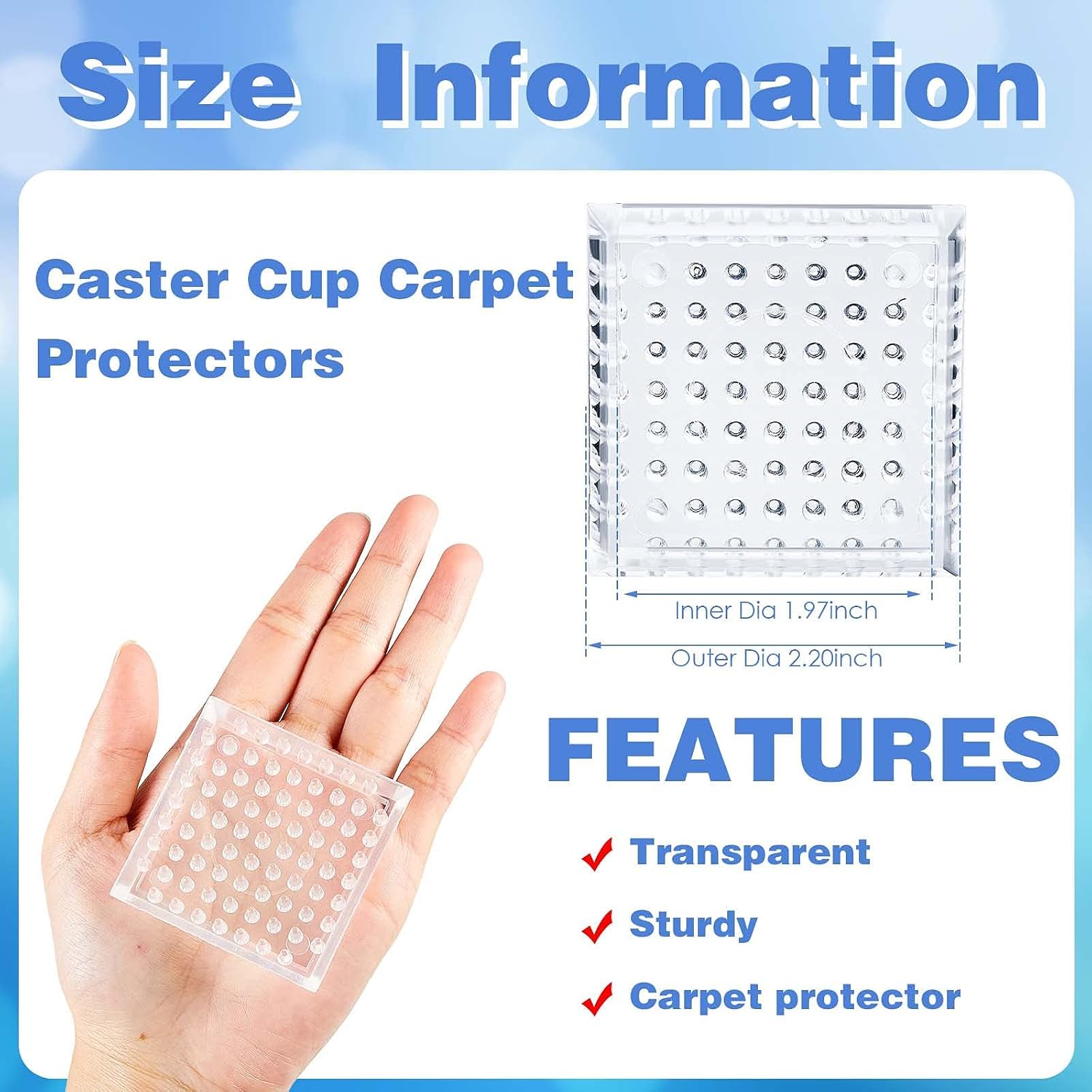 Carpet Protectors Spiked Caster Cups Clear Transparent Plastic Caster Cups Comfortable Touch Caster Cup Spiked Furniture Cup for Sofas, Tables, Chairs Other Furniture (8)