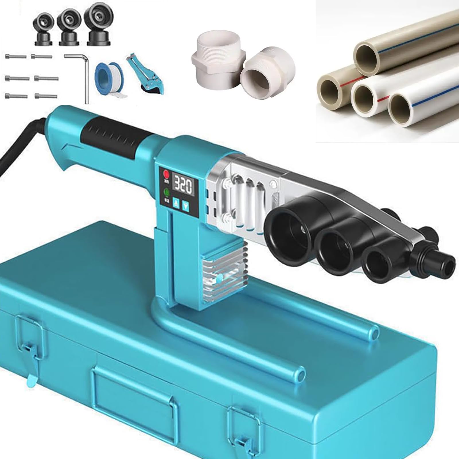 YXYLJOZ Plastic Pipe Welding Machine, Hot Melt Welder Welding Tool Kit, Professional Scissor, Anti-Blocking Die, Digital Display PE/PB/PPR Pipe Fusion Welder, Double Heat Dissipation (32)