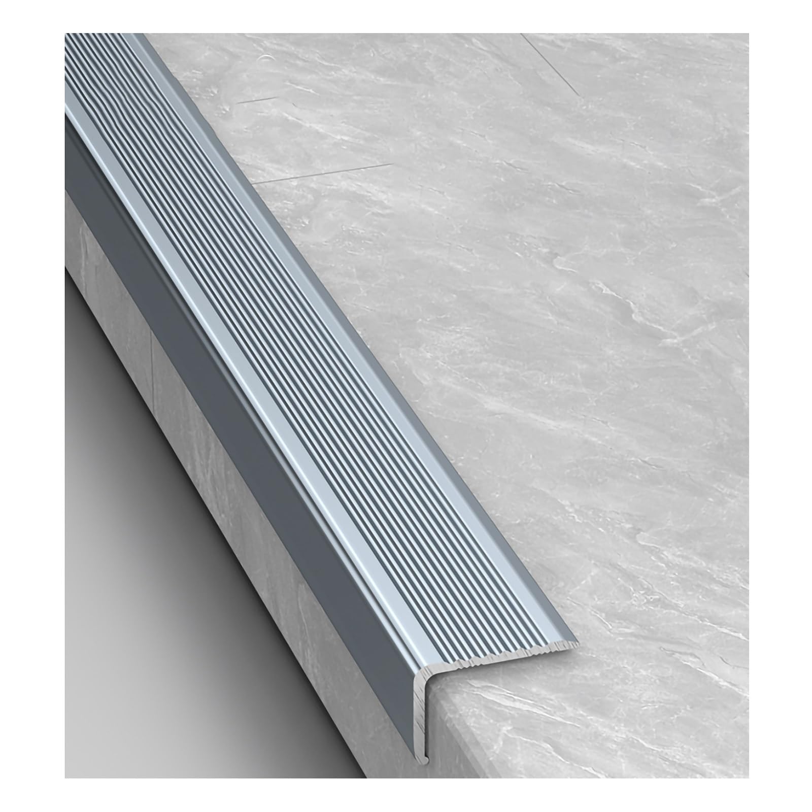 CAFIEDR Stair Nosing Edge Anti Slip Traction Treads,Stair Edge Protector,Step Edge Trim Aluminum Strips, Easy To Install,Outdoor Indoor Staircases Pads.Grey-1.2x2.8x35.4in