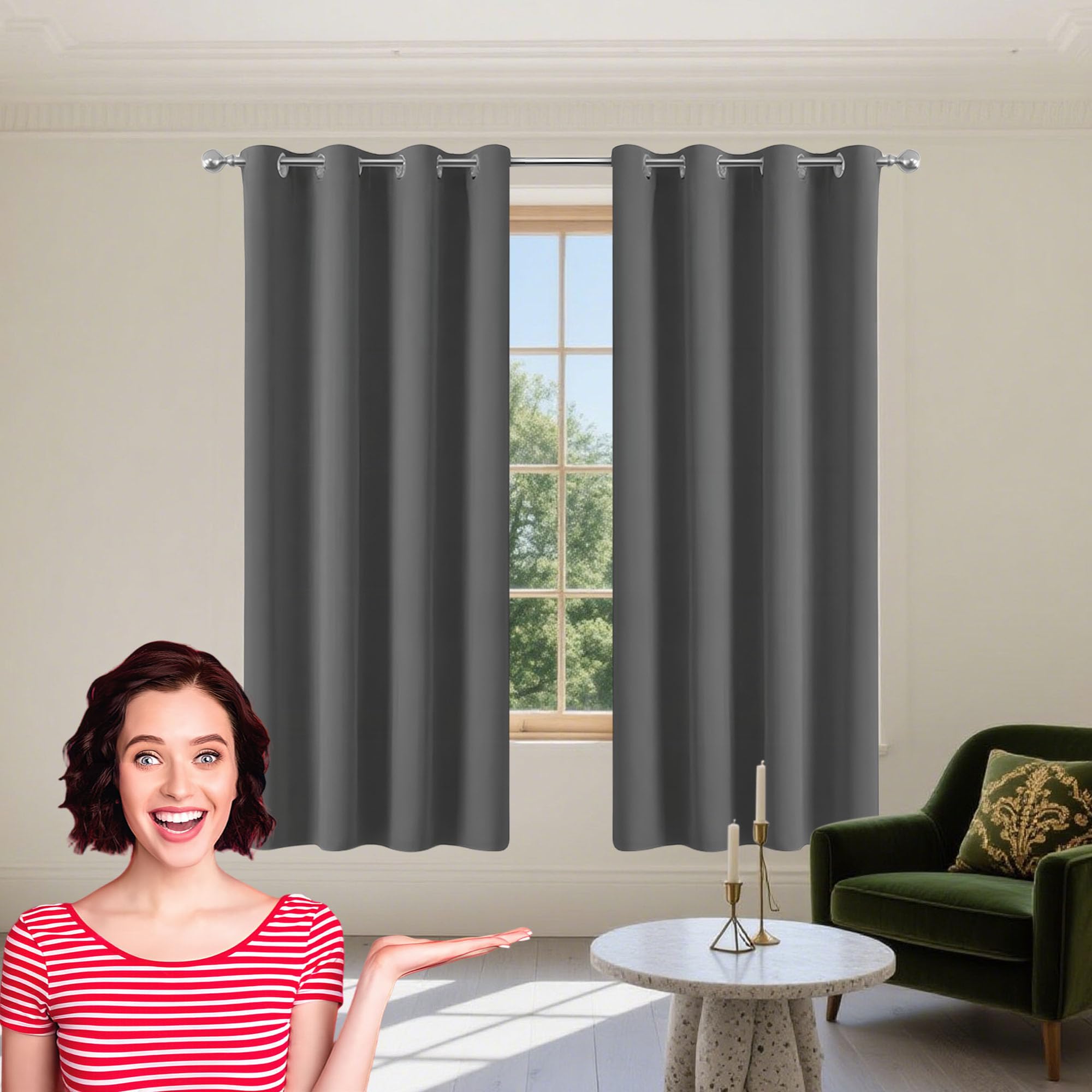Tende Oscuranti 240 x 260 cm Tenda Termica Isolante Freddo con Occhielli Lino Tende Finestre con Occhielli per Camera da Letto Moderne, Grigio Scuro