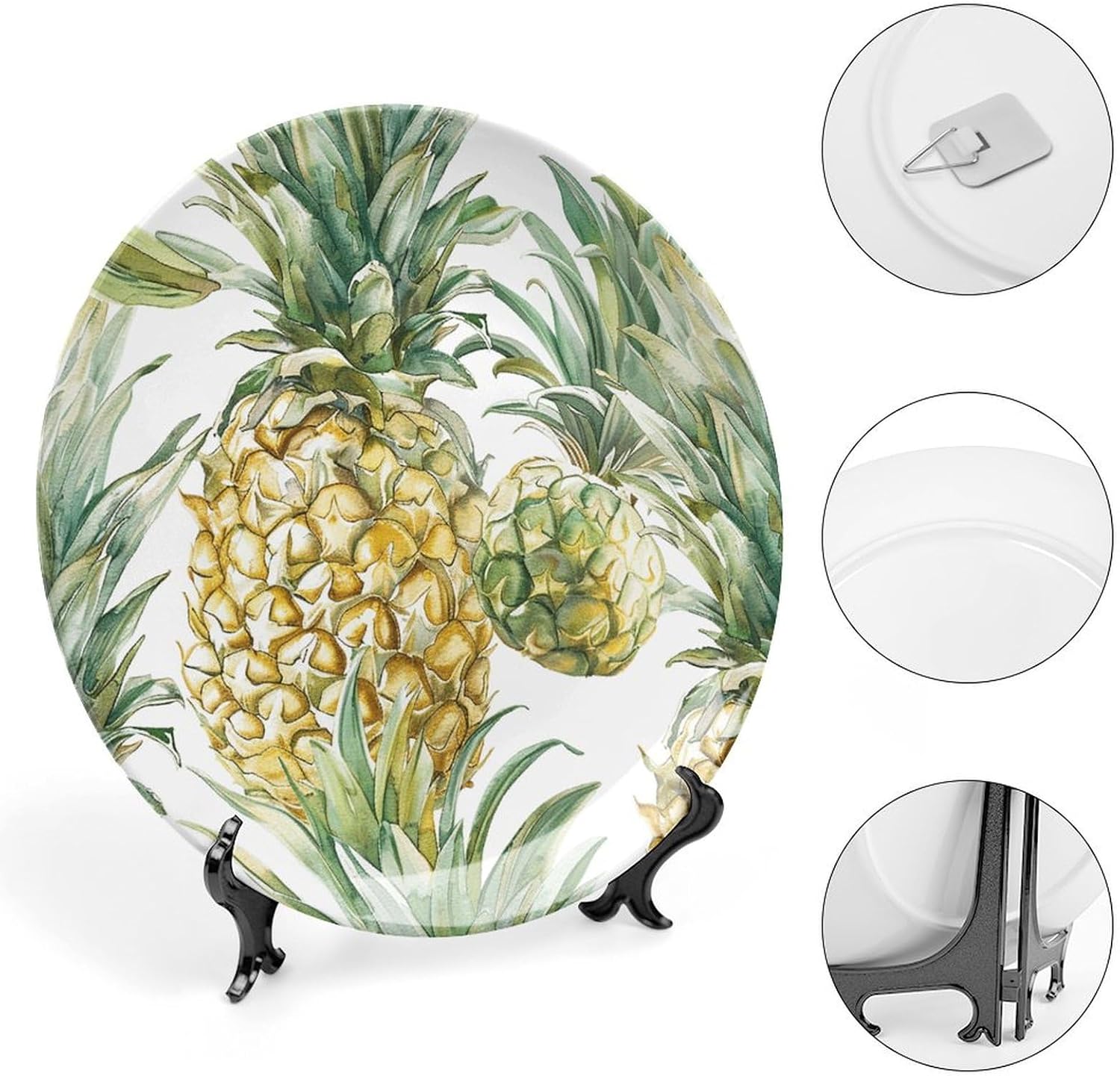 Pineapple Collage Pattern Ceramic Decorative Plate Bone China Decorative Plates with Display Stand Dinner Plates Art Crafts Ceramic Ornaments for Wall Hanging Decoration