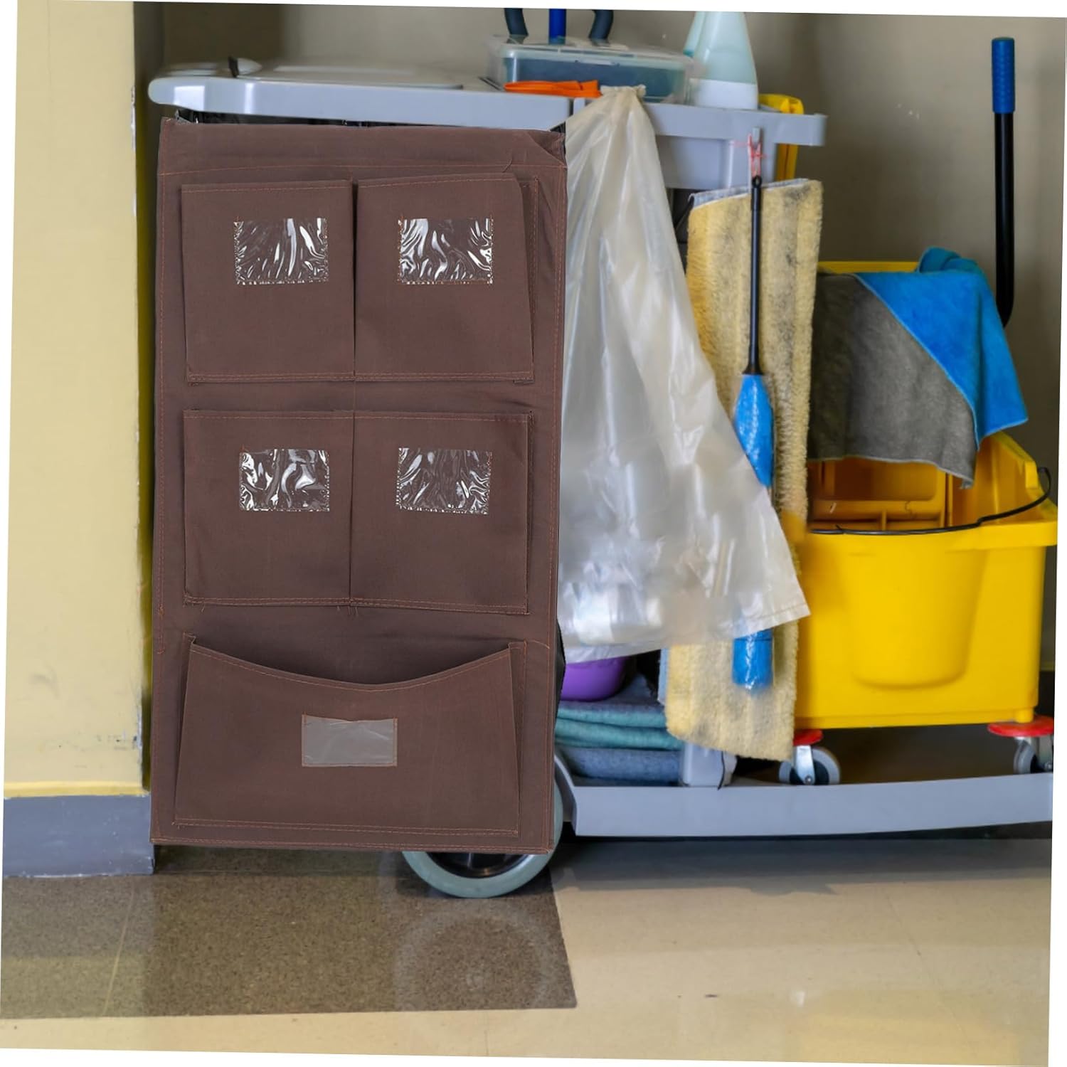 Ipetboom Janitorial Cleaning Bag Replacement Cleaning Bag for Cart Solid Rod Metal Hooks for Hotel Inn Housekeeping Cart