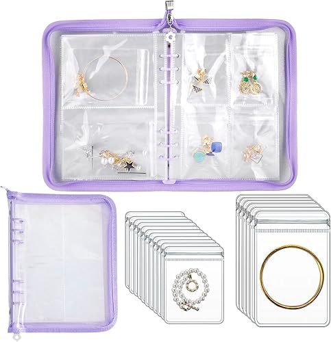 Organizador de joyas de viaje transparente, juego de libros de almacenamiento de joyas con bolsillo, organizador de aretes de collar de viaje con