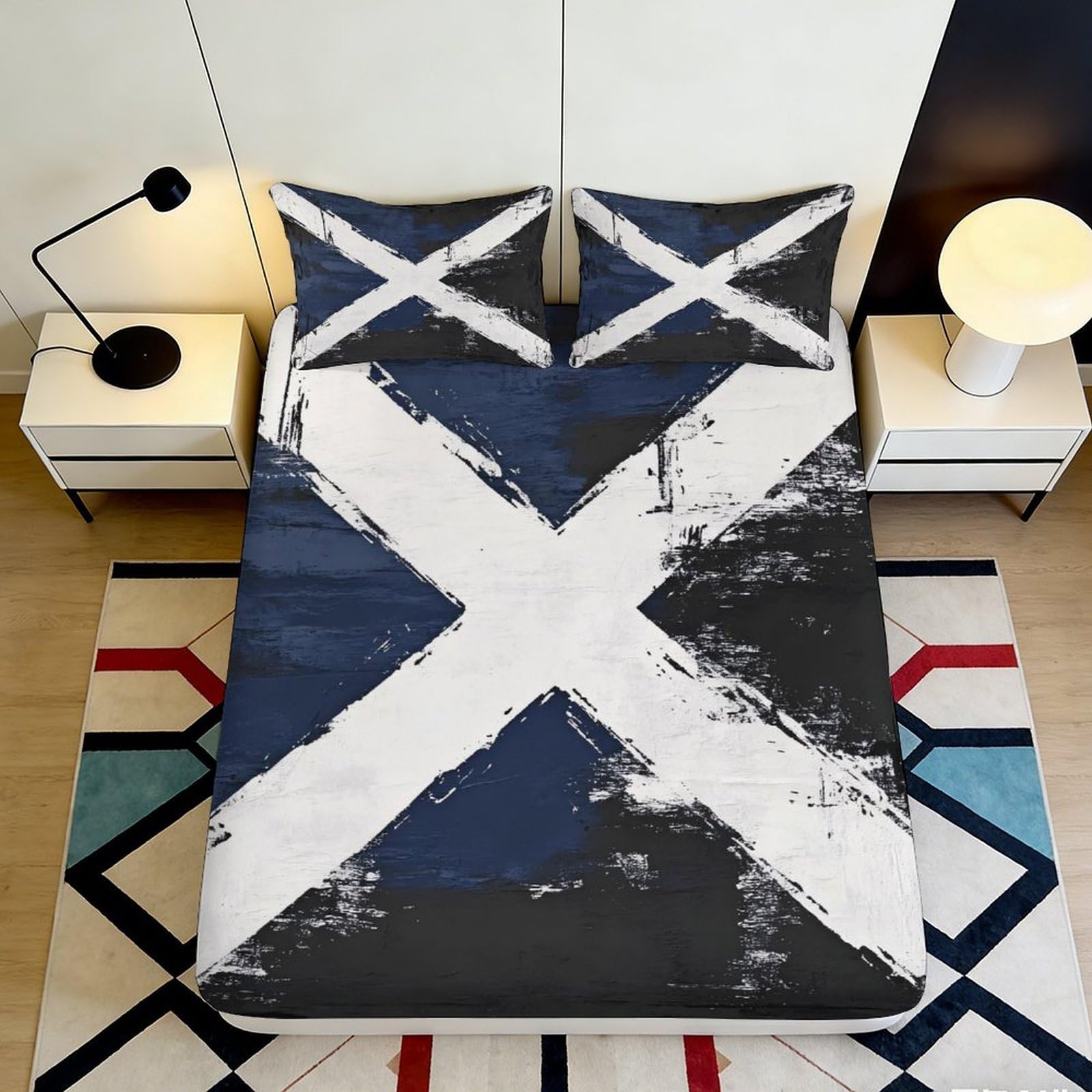 3D Printed Scottish Flag Fitted Sheet Microfiber Deep Pocket Non-Slip Bedroom Bedding Scottish Style Mattress Fitted Cover Washable Wrap 90x200x25cm