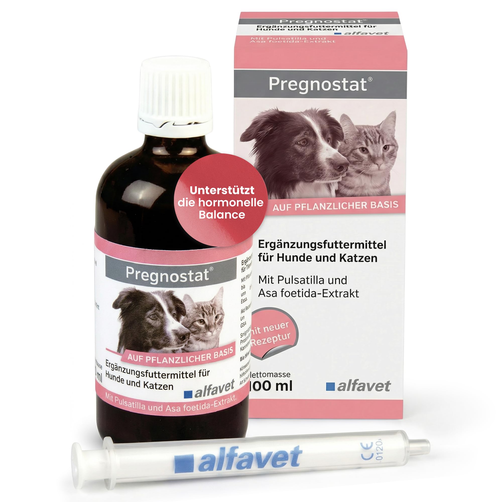 alfavet Pregnostat 100 ml – Ergänzungsfuttermittel für Hunde & Katzen – Zur Unterstützung des Hormonhaushalts – Tonikum mit Zitronenmelisse & Pulsatilla