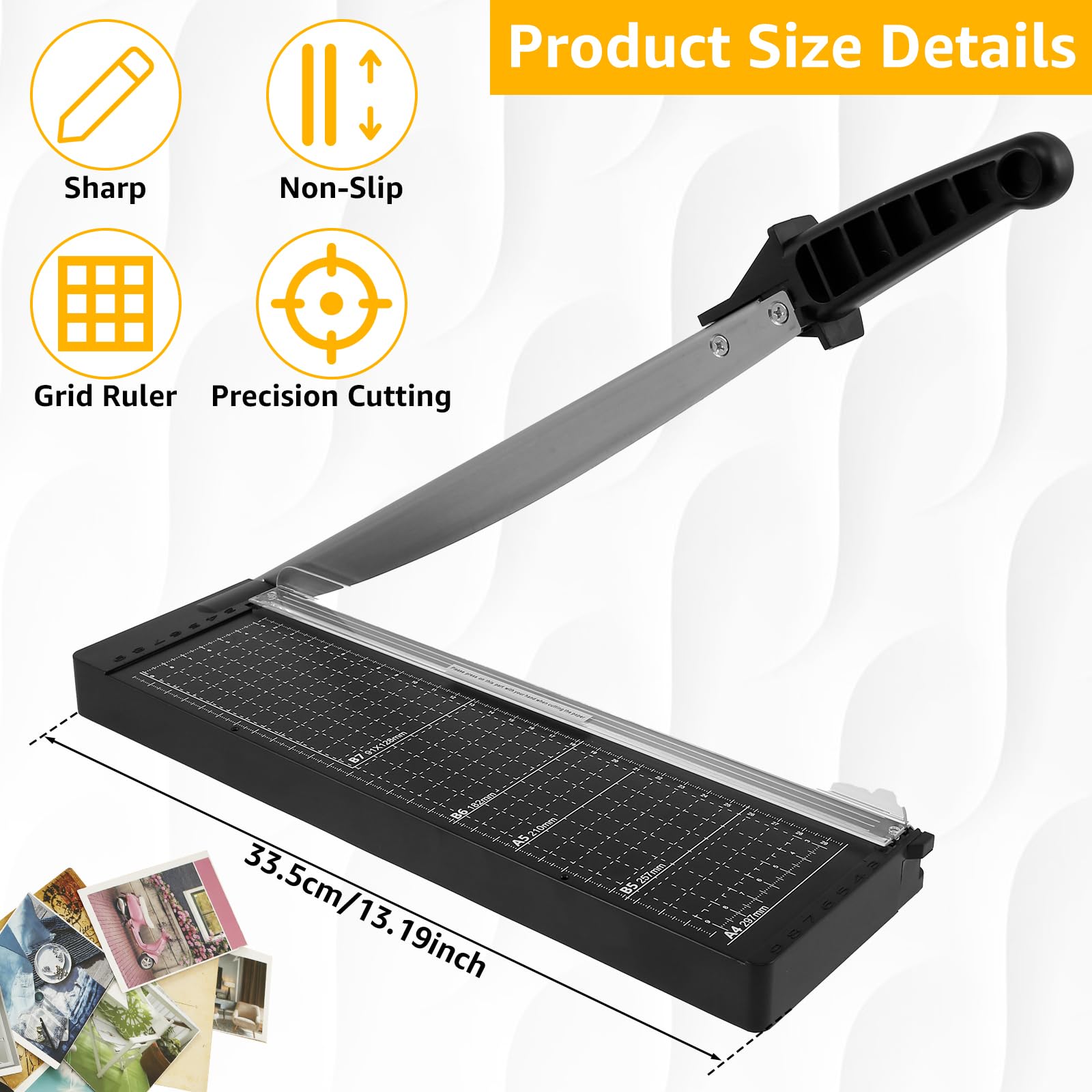 Massicot Guillotine A4 avec R4 Perforatrice d'angle, Coupe Papier 30cm A5 B5 B6 B7, pour Capacité Coupe 8 Feuilles, Découpeuse pour Papier Photo Cuir Carton Étiquettes (Noir)